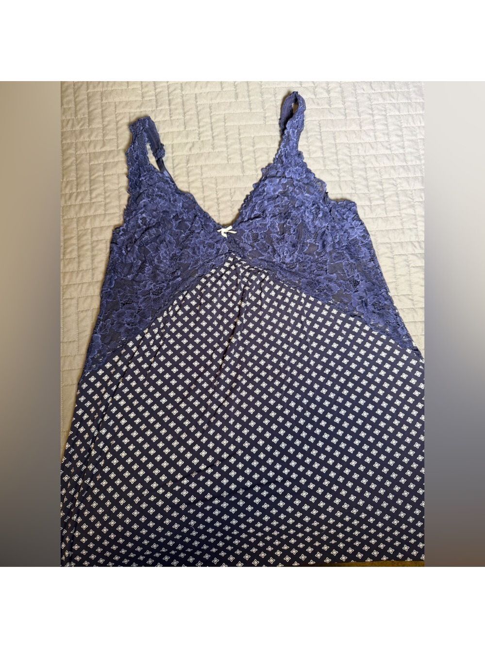 Navy Lace Patterned Nightgown Extra Large